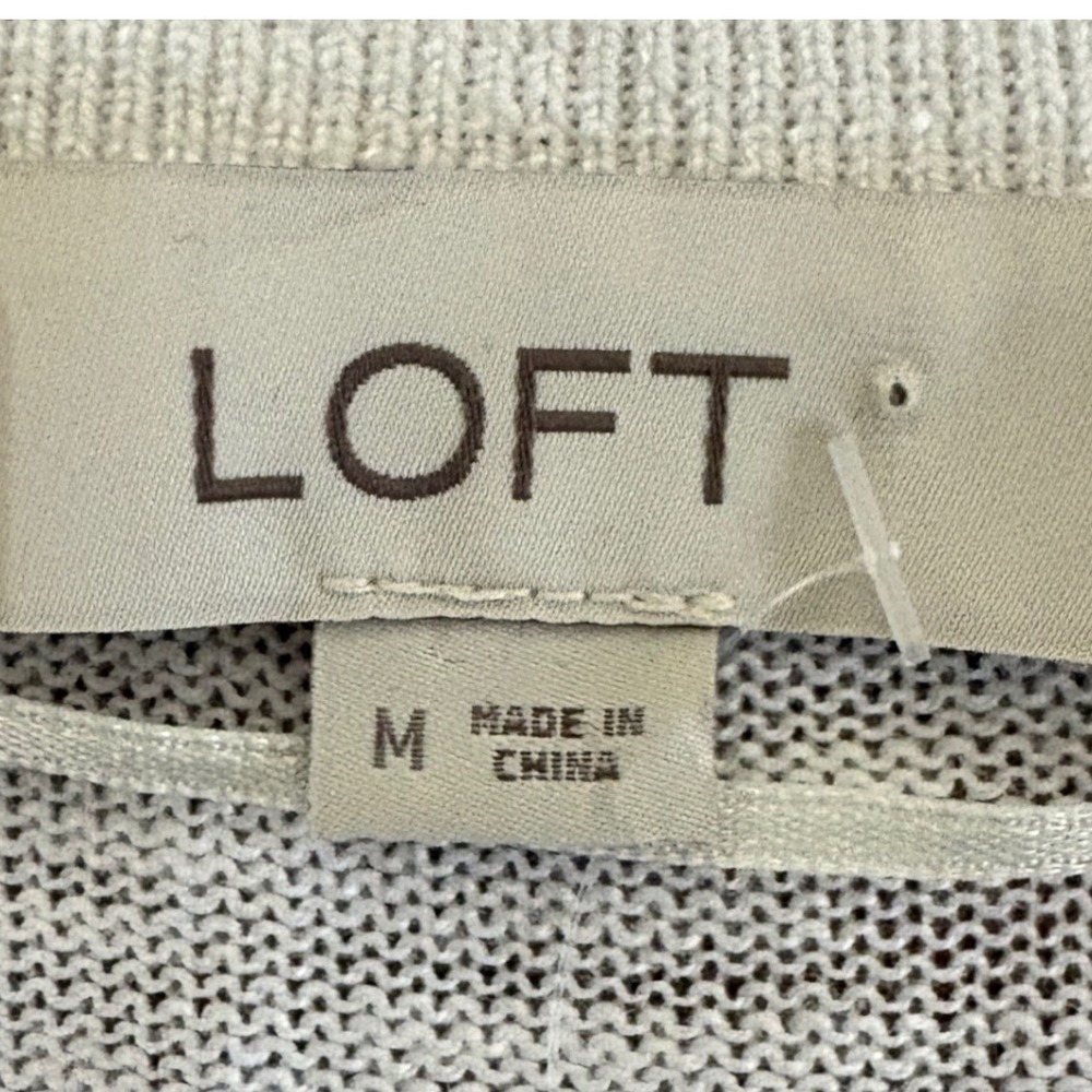 LOFT Women's White Ramie Blend Open Front Long Sleeve Cardigan Sweater M NWT - Picture 4 of 6
